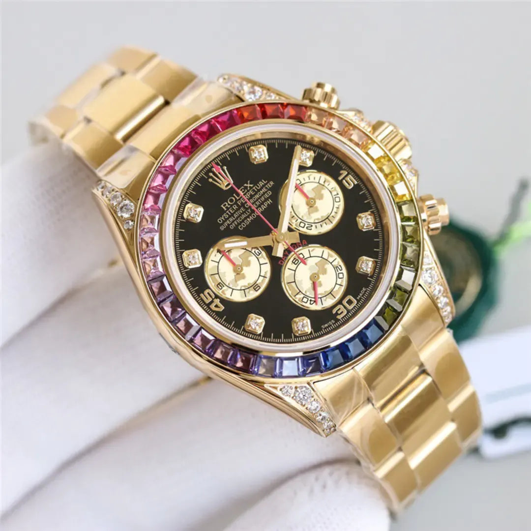 Rolex Daytona 116598RBOW 40mm with Aftermarket Bezel Rainbow Dial Lugs 18k Yellow Gold Watch