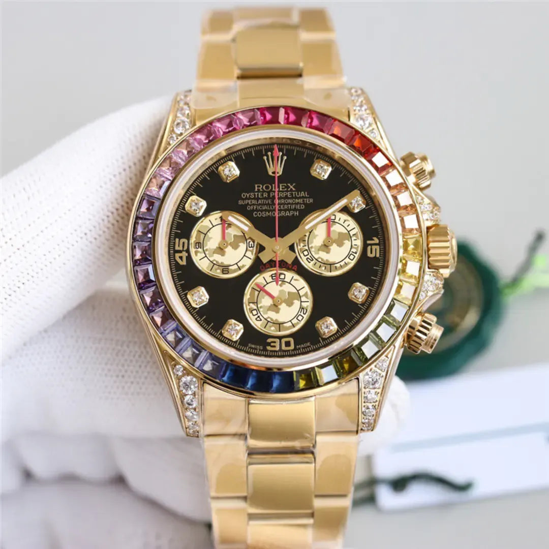 Rolex Daytona 116598RBOW 40mm with Aftermarket Bezel Rainbow Dial Lugs 18k Yellow Gold Watch
