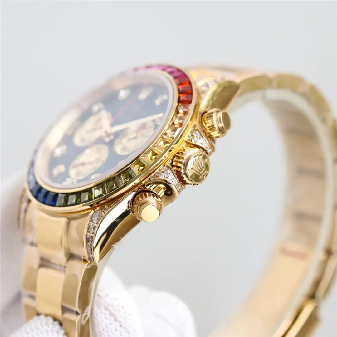 Rolex Daytona 116598RBOW 40mm with Aftermarket Bezel Rainbow Dial Lugs 18k Yellow Gold Watch