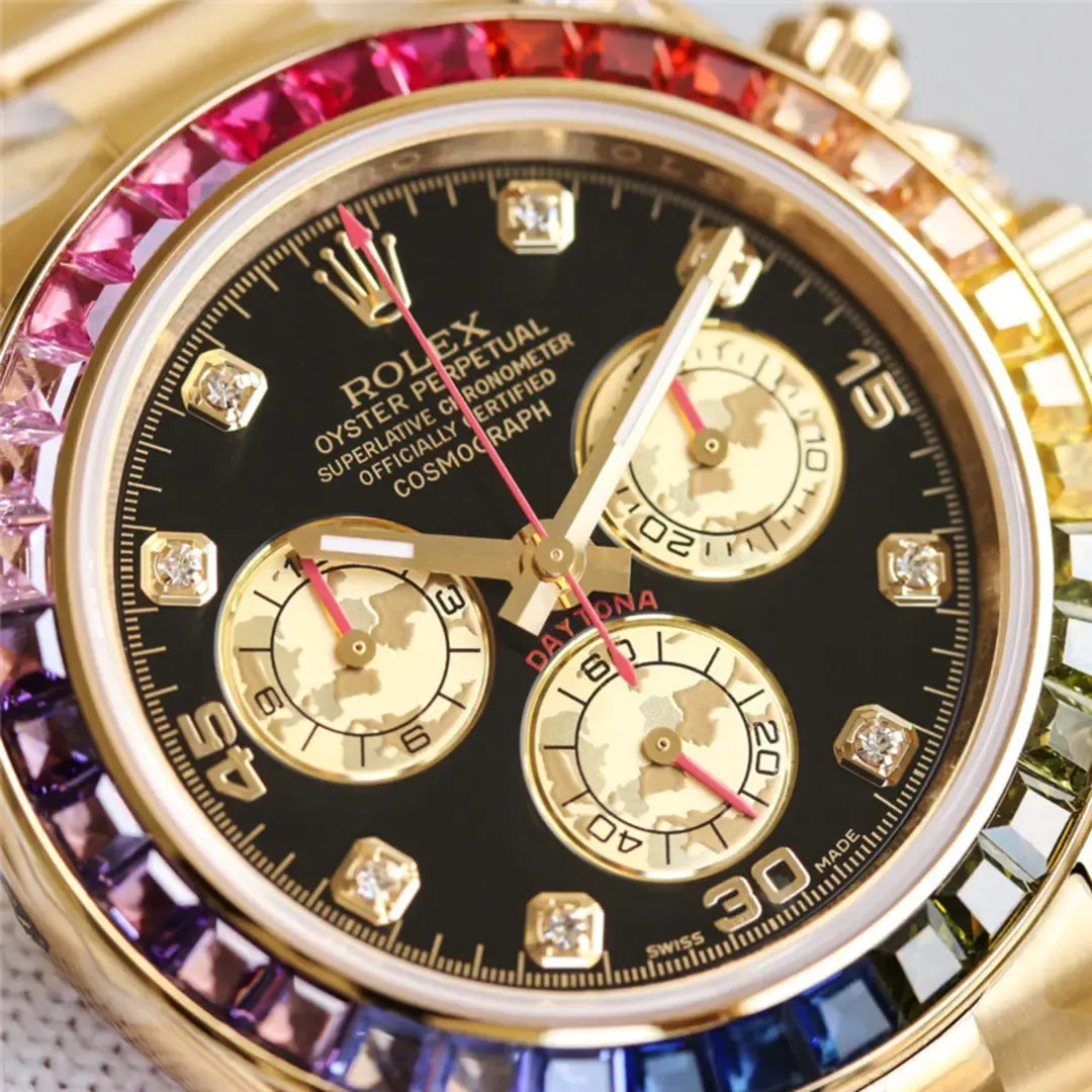 Rolex Daytona 116598RBOW 40mm with Aftermarket Bezel Rainbow Dial Lugs 18k Yellow Gold Watch