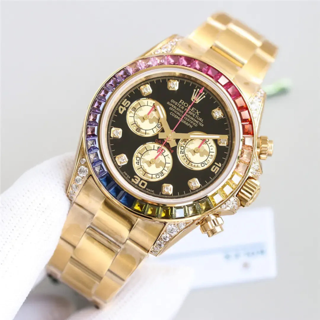 Rolex Daytona 116598RBOW 40mm with Aftermarket Bezel Rainbow Dial Lugs 18k Yellow Gold Watch