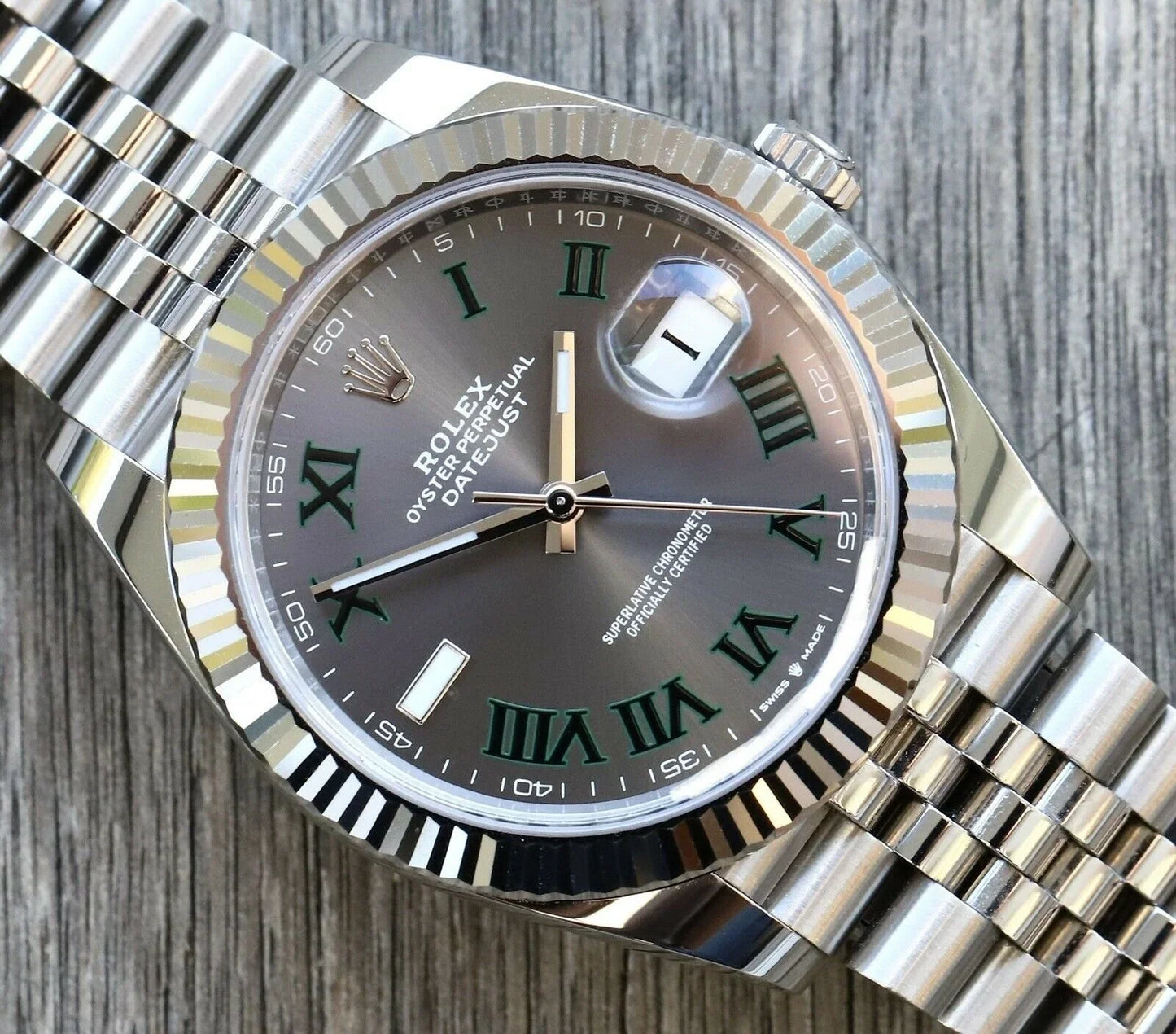Rolex Datejust 41mm Rhodium Dial 126334 "Wimbledon" Flutted / Jubilee